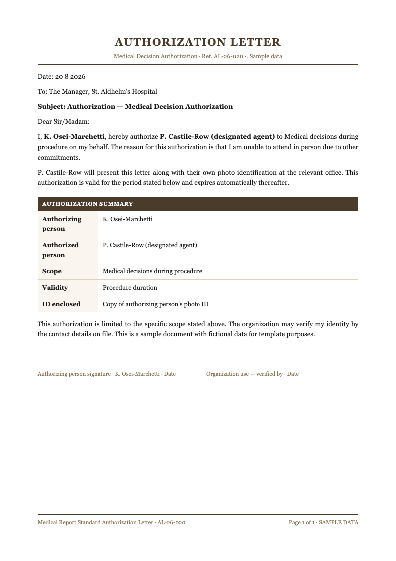 Medical report standard authorization letter